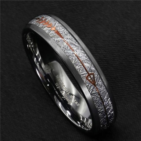 Men's Wedding Band Ring 6mm Silver with Rose Gold Arrow - Wedding Ring - Picture 4 of 5